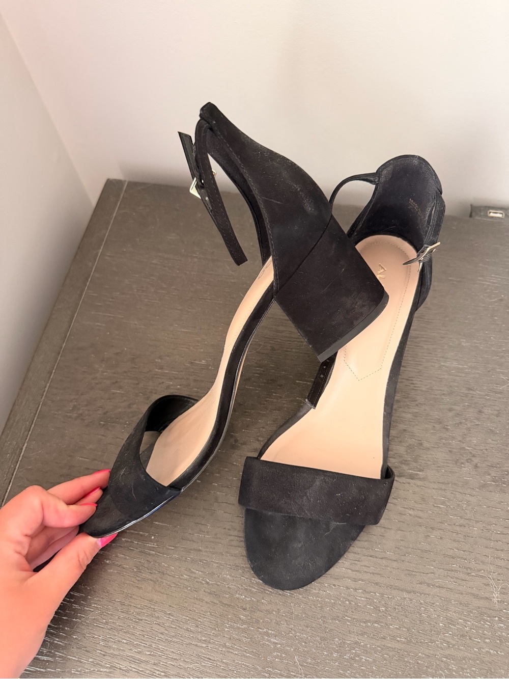 ALDO Black Suede Block Heel Ankle Strap Sandals
